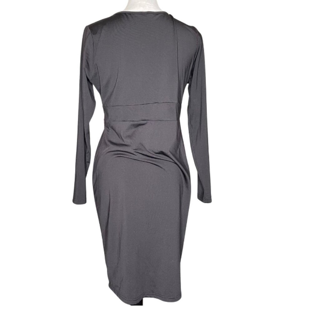 Dark Minimalist Surplice Tulip Dress Black Large - Picture 4 of 11